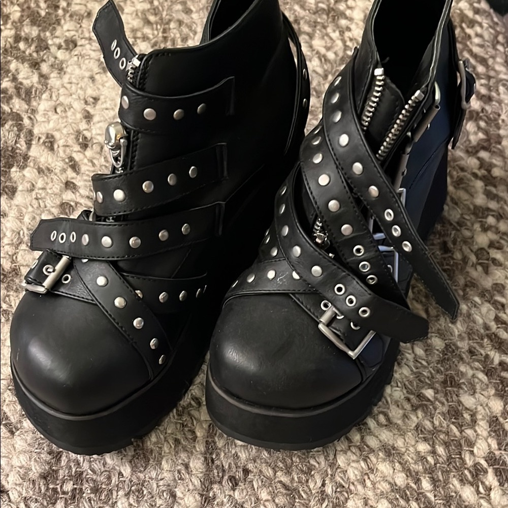 Demonia Black Combat Boots with Studded Details